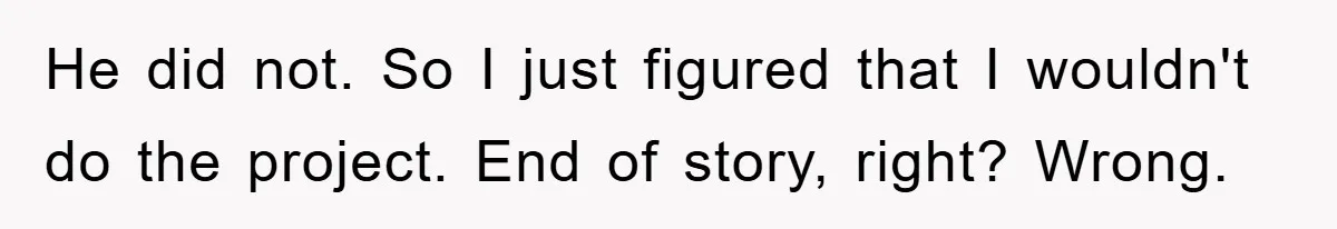 He did not. So I just figured that I wouldn't do the project. End of story, right? Wrong.