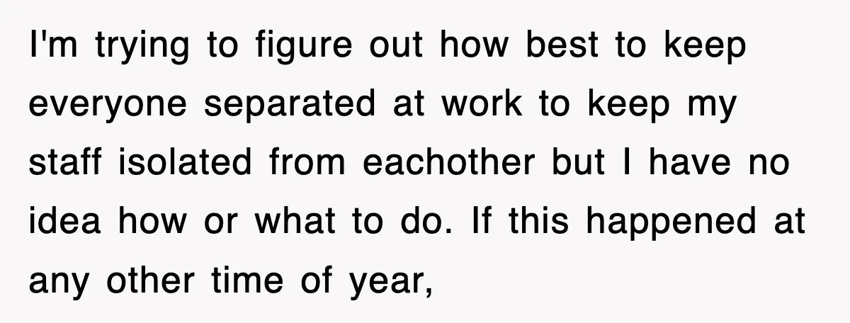 I'm trying to figure out how best to keep everyone separated at work to keep my staff isolated from eachother but I have no idea how or what to do....