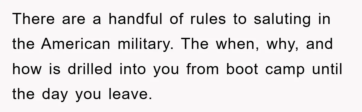 There are a handful of rules to saluting in the American military. The when, why, and how is drilled into you from boot camp until the day you leave.