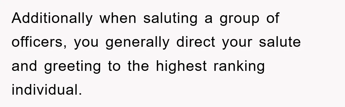Additionally when saluting a group of officers, you generally direct your salute and greeting to the highest ranking individual.