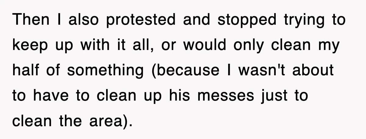Then I also protested and stopped trying to keep up with it all, or would only clean my half of something (because I wasn't about to have to clean up...