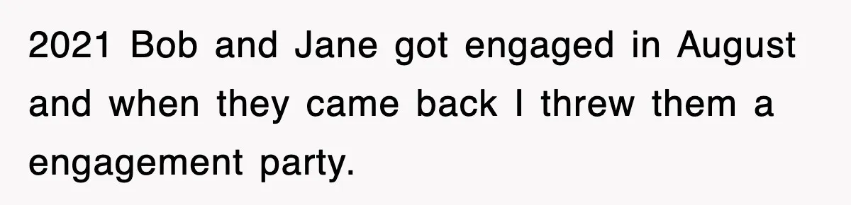 2021 Bob and Jane got engaged in August and when they came back I threw them a engagement party.