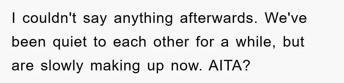 I couldn't say anything afterwards. We've been quiet to each other for a while, but are slowly making up now. AITA?