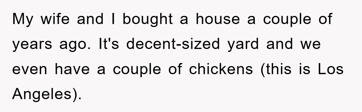 My wife and I bought a house a couple of years ago. It's decent-sized yard and we even have a couple of chickens (this is Los Angeles).
