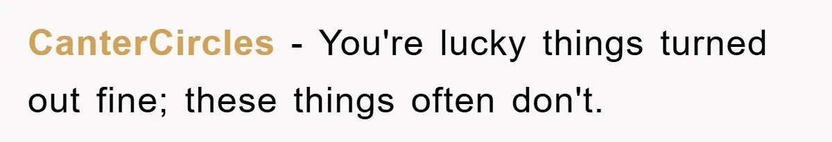 CanterCircles − You're lucky things turned out fine; these things often don't.
