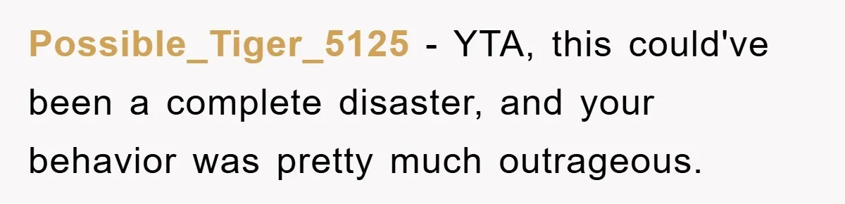 Possible_Tiger_5125 − YTA, this could've been a complete disaster, and your behavior was pretty much outrageous.