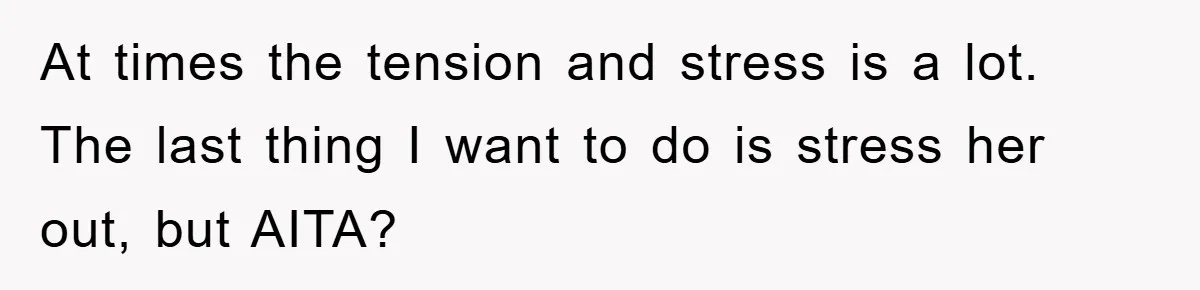 At times the tension and stress is a lot. The last thing I want to do is stress her out, but AITA?