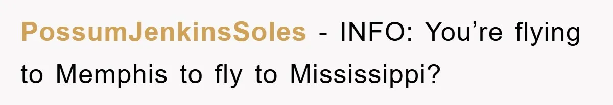 PossumJenkinsSoles − INFO: You’re flying to Memphis to fly to Mississippi?