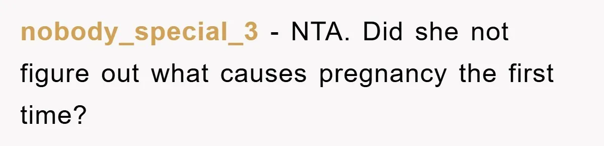 nobody_special_3 − NTA. Did she not figure out what causes pregnancy the first time?