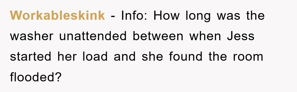 Roommate Ignores Instructions, Floods Hardwood Floor, And Refuses To Pay The Repair Bill Workableskink − Info: How long was the washer unattended between when Jess started her load and she found the room flooded?