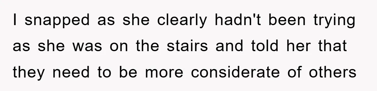 I snapped as she clearly hadn't been trying as she was on the stairs and told her that they need to be more considerate of others