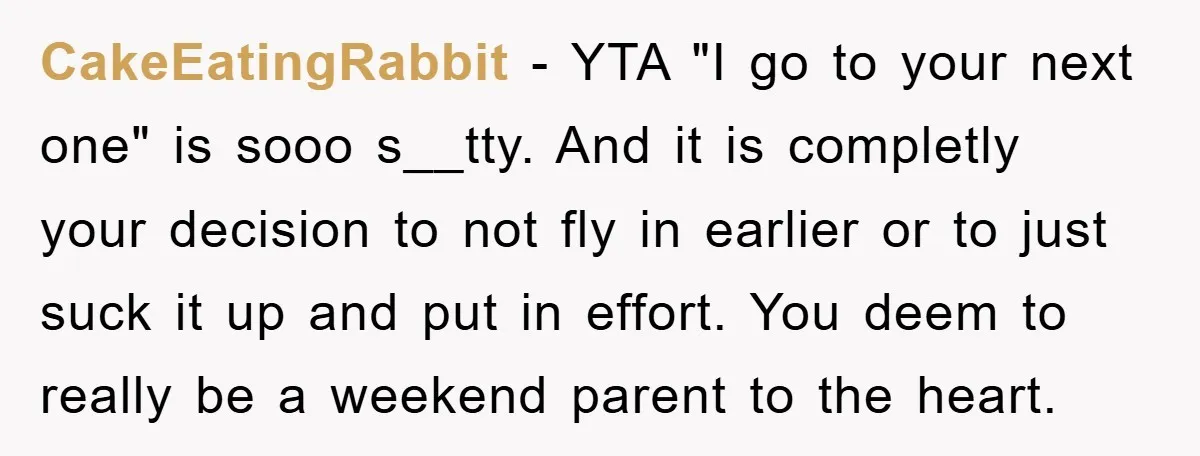 A Mother Skipped Her Daughter’s Graduation for Her Son’s - and Tore the Family Apart CakeEatingRabbit − YTA "I go to your next one" is sooo s__tty. And it is completly your decision to not fly in earlier or to just suck it up and...