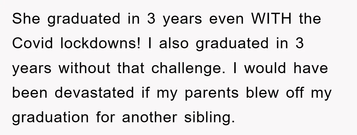 A Mother Skipped Her Daughter’s Graduation for Her Son’s - and Tore the Family Apart She graduated in 3 years even WITH the Covid lockdowns! I also graduated in 3 years without that challenge. I would have been devastated if my parents blew off my...