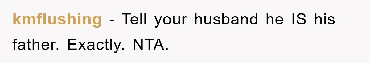 kmflushing − Tell your husband he IS his father. Exactly. NTA.
