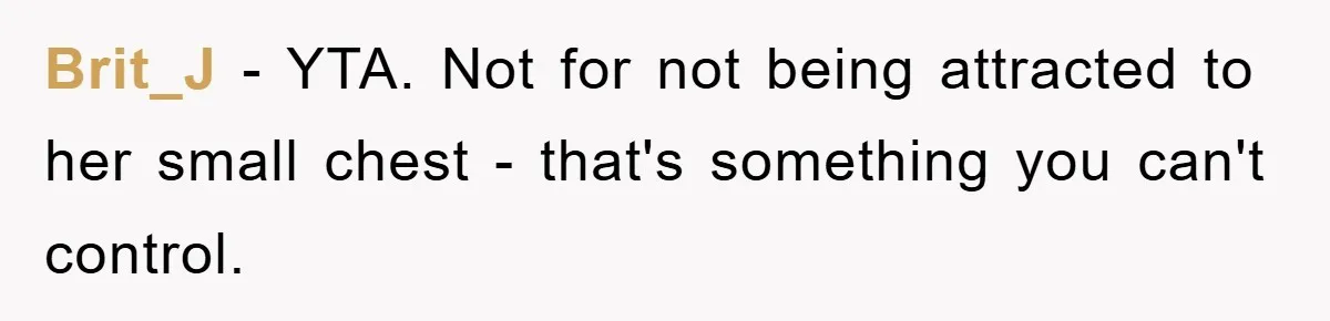 Brit_J − YTA. Not for not being attracted to her small chest - that's something you can't control.