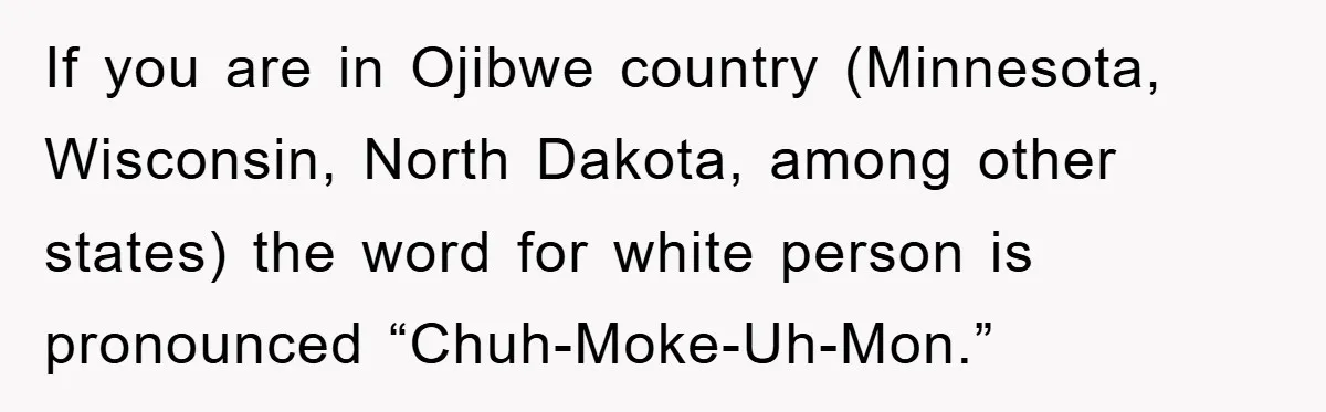 They Told Him to “Speak English” - His Brilliant Comeback in a Native American Language Shut Them Down Instantly If you are in Ojibwe country (Minnesota, Wisconsin, North Dakota, among other states) the word for white person is pronounced “Chuh-Moke-Uh-Mon.”
