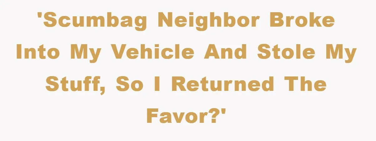 'Scumbag neighbor broke into my vehicle and stole my stuff, so I returned the favor?'