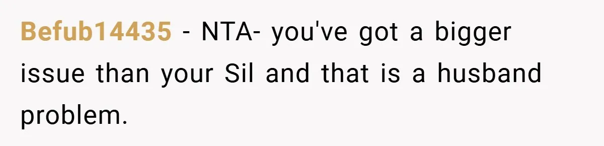 Befub14435 − NTA- you've got a bigger issue than your Sil and that is a husband problem.