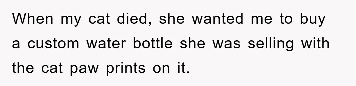 When my cat died, she wanted me to buy a custom water bottle she was selling with the cat paw prints on it.