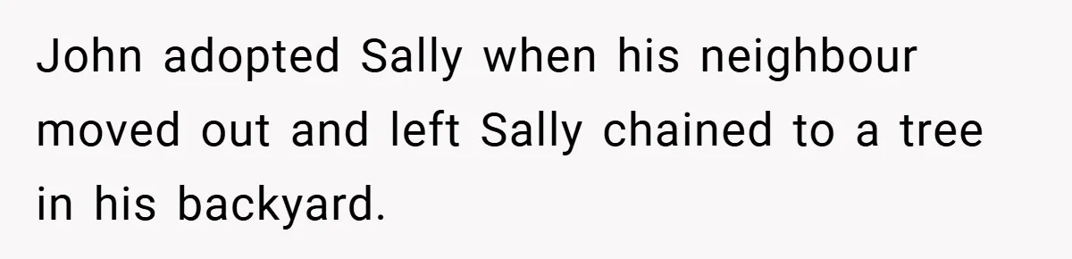 John adopted Sally when his neighbour moved out and left Sally chained to a tree in his backyard.