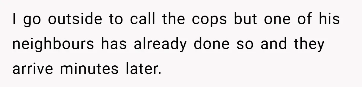 I go outside to call the cops but one of his neighbours has already done so and they arrive minutes later.