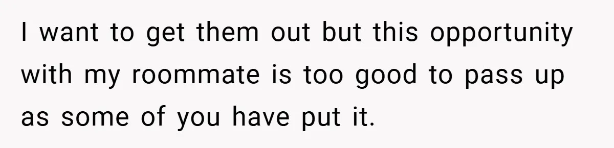I want to get them out but this opportunity with my roommate is too good to pass up as some of you have put it.