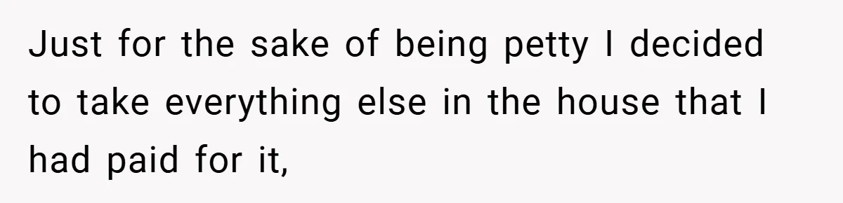 Just for the sake of being petty I decided to take everything else in the house that I had paid for it,