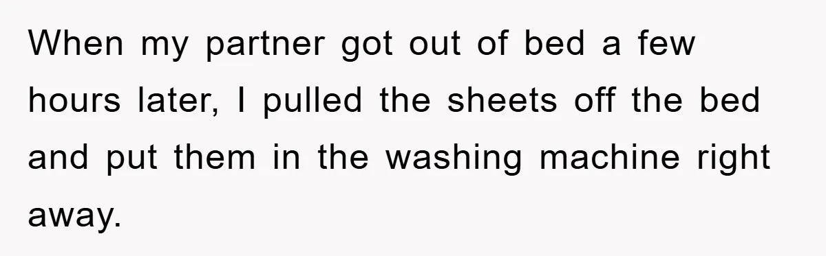 When my partner got out of bed a few hours later, I pulled the sheets off the bed and put them in the washing machine right away.