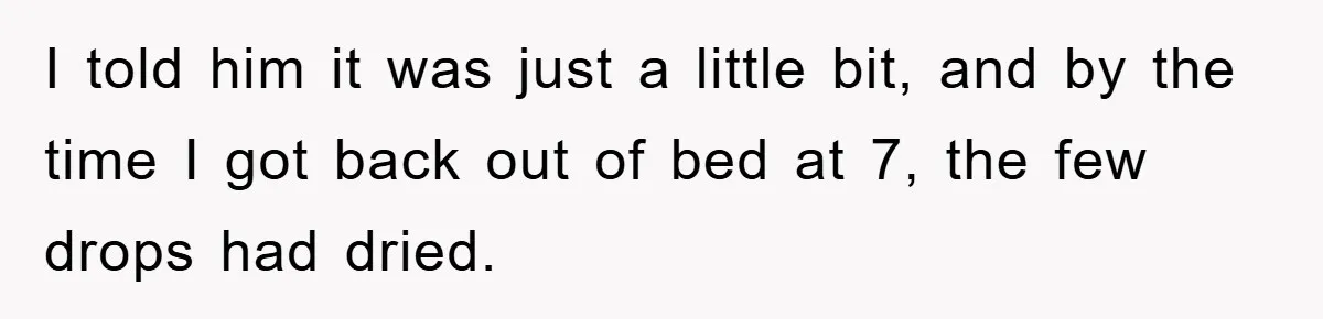 I told him it was just a little bit, and by the time I got back out of bed at 7, the few drops had dried.