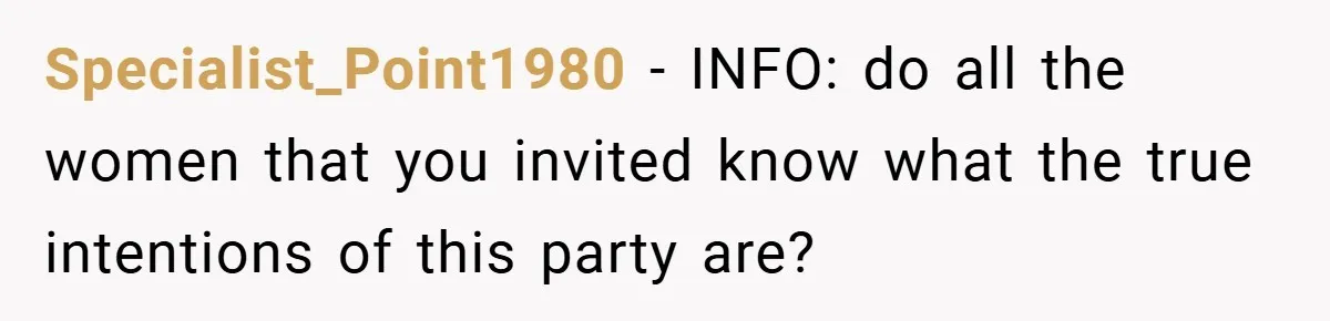Pregnant Woman Refuses to Cook for Husband’s Party—He Calls Her “Selfish” for Not Helping His Friend Find Love Specialist_Point1980 − INFO: do all the women that you invited know what the true intentions of this party are?