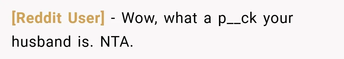 [Reddit User] − Wow, what a p__ck your husband is. NTA.