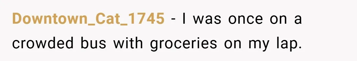Downtown_Cat_1745 − I was once on a crowded bus with groceries on my lap.