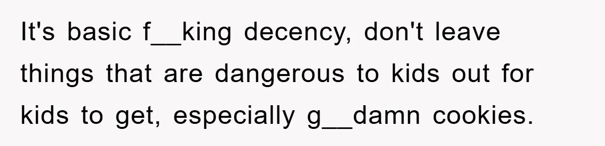It's basic f__king decency, don't leave things that are dangerous to kids out for kids to get, especially g__damn cookies.