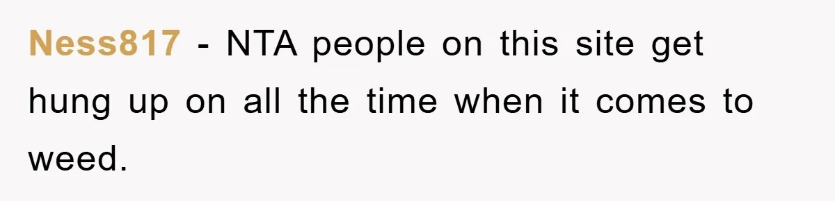 Ness817 − NTA people on this site get hung up on all the time when it comes to weed.