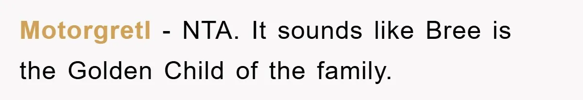 Guy Draws The Line After Realizing His Family’s ‘No Gift’ Rule Doesn’t Apply To His Sister Motorgretl − NTA. It sounds like Bree is the Golden Child of the family.