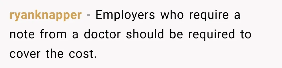 ryanknapper − Employers who require a note from a doctor should be required to cover the cost.