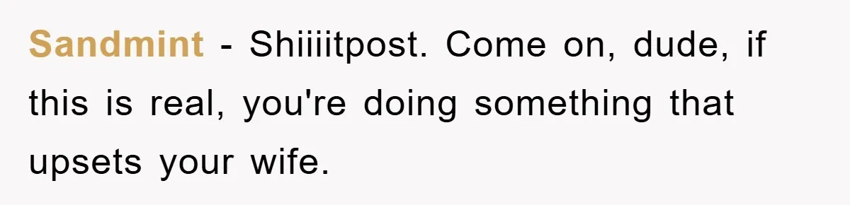 Sandmint − Shiiiitpost. Come on, dude, if this is real, you're doing something that upsets your wife.
