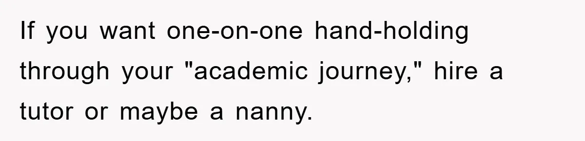 If you want one-on-one hand-holding through your "academic journey," hire a tutor or maybe a nanny.