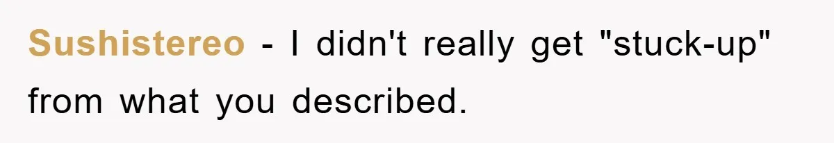 Sushistereo − I didn't really get "stuck-up" from what you described.