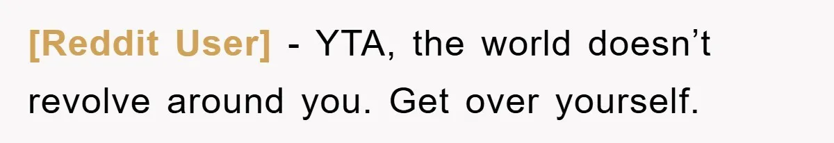 [Reddit User] − YTA, the world doesn’t revolve around you. Get over yourself.