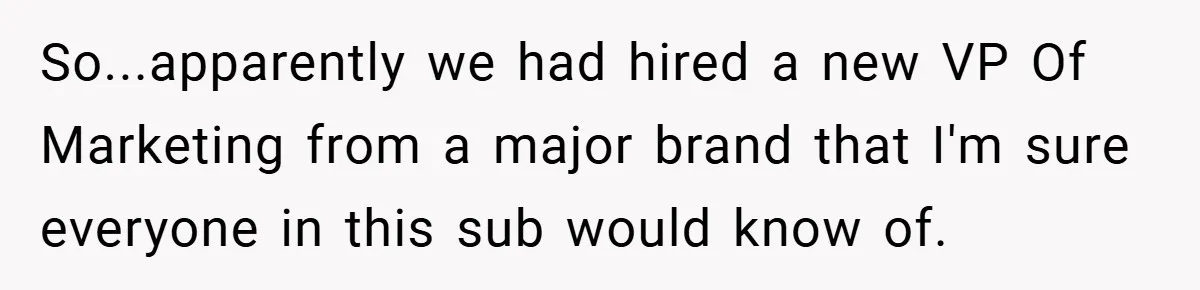So...apparently we had hired a new VP Of Marketing from a major brand that I'm sure everyone in this sub would know of.