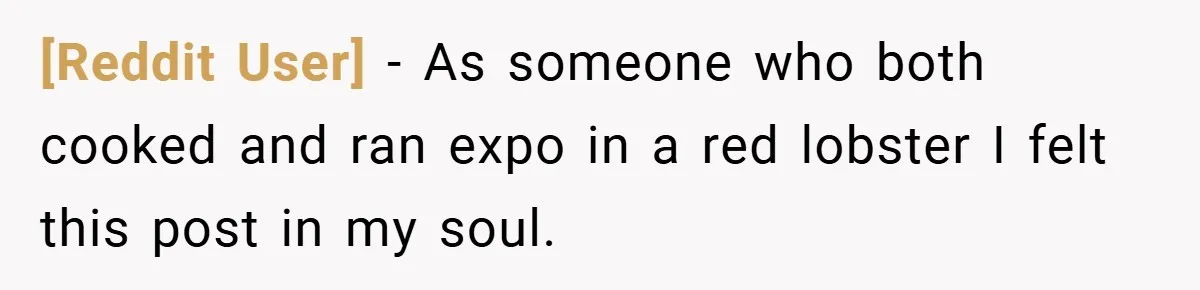 [Reddit User] − As someone who both cooked and ran expo in a red lobster I felt this post in my soul.