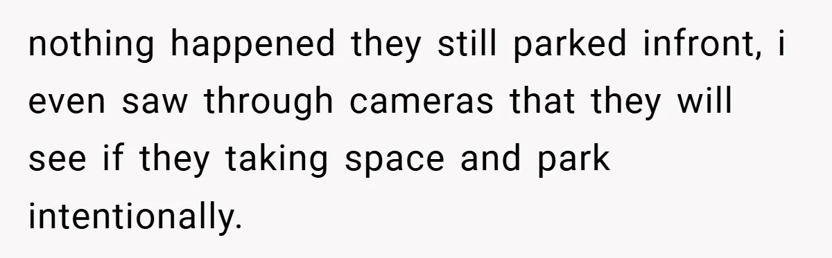nothing happened they still parked infront, i even saw through cameras that they will see if they taking space and park intentionally.