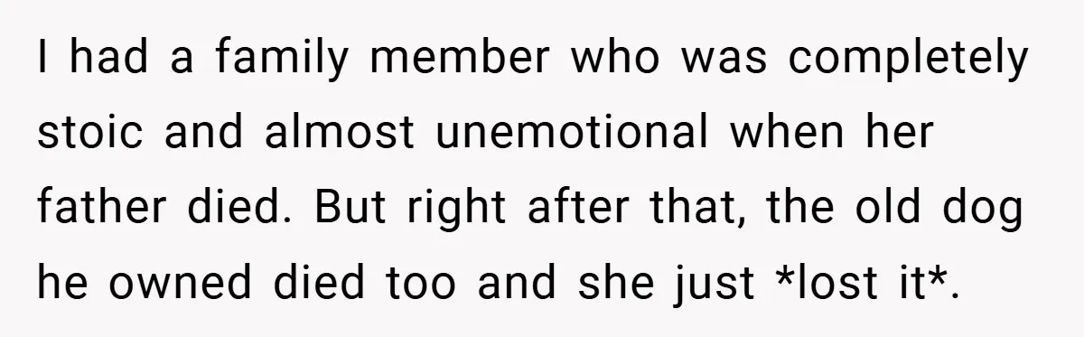 A Woman Yells at Her Mom After She Says She Might Miss Her Husband’s Memorial - Was She Wrong? I had a family member who was completely stoic and almost unemotional when her father died. But right after that, the old dog he owned died too and she just...