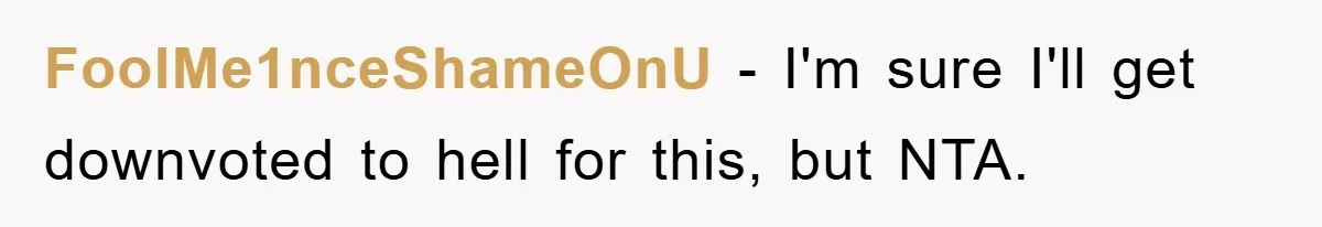 FoolMe1nceShameOnU − I'm sure I'll get downvoted to hell for this, but NTA.