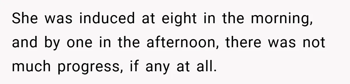 She was induced at eight in the morning, and by one in the afternoon, there was not much progress, if any at all.