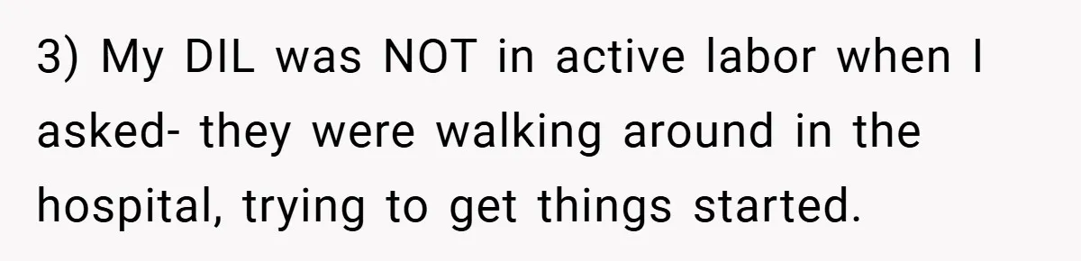 3) My DIL was NOT in active labor when I asked- they were walking around in the hospital, trying to get things started.