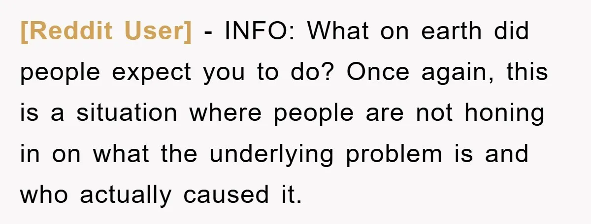 [Reddit User] − INFO: What on earth did people expect you to do? Once again, this is a situation where people are not honing in on what the underlying problem...
