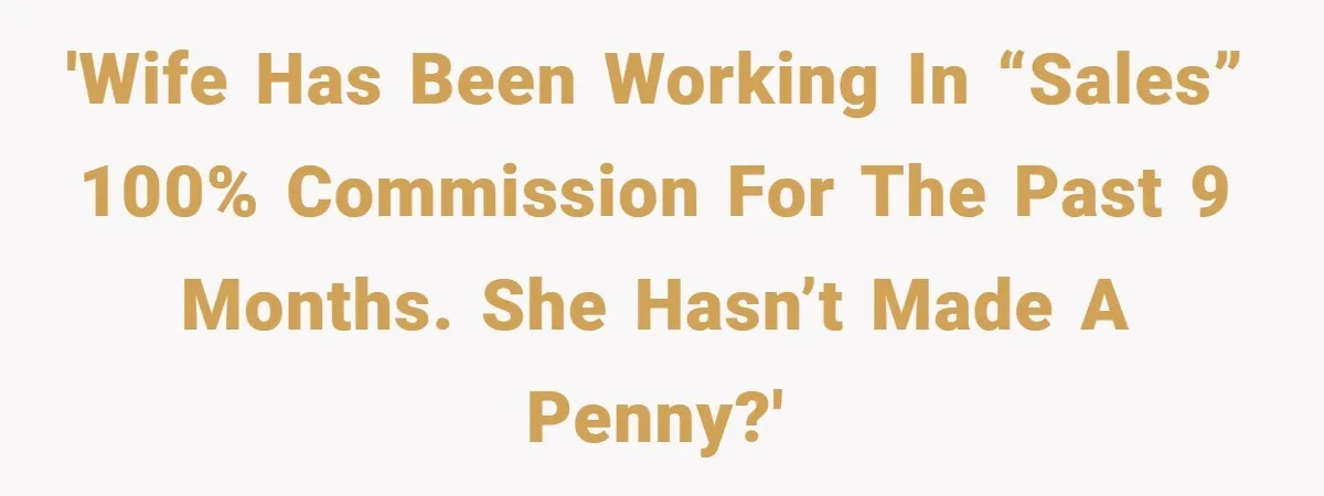 'Wife has been working in “sales” 100% commission for the past 9 months. She hasn’t made a penny?'