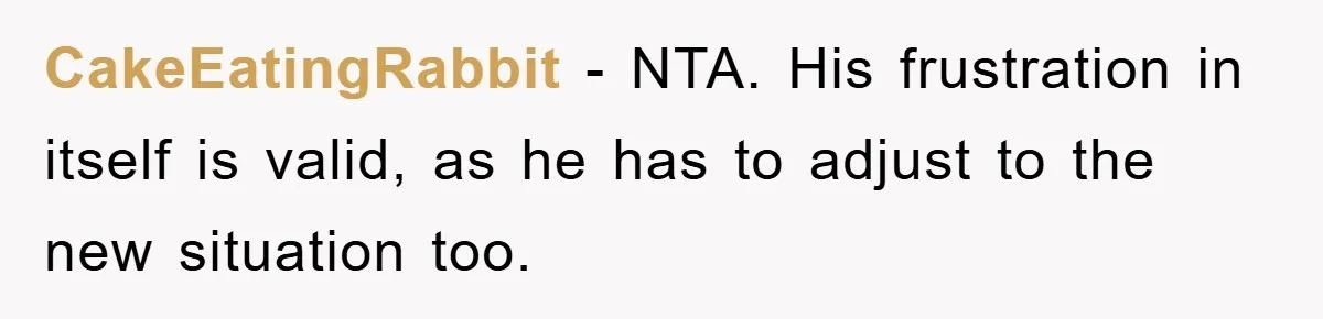 CakeEatingRabbit − NTA. His frustration in itself is valid, as he has to adjust to the new situation too.